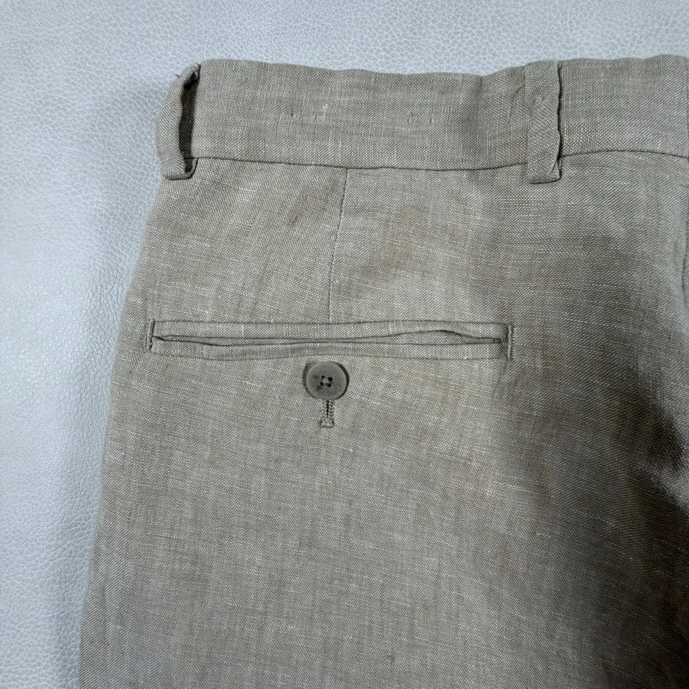 Joseph Abboud Mens 30x32 Linen Pants Tan Beige Straight Leg Dress Trousers